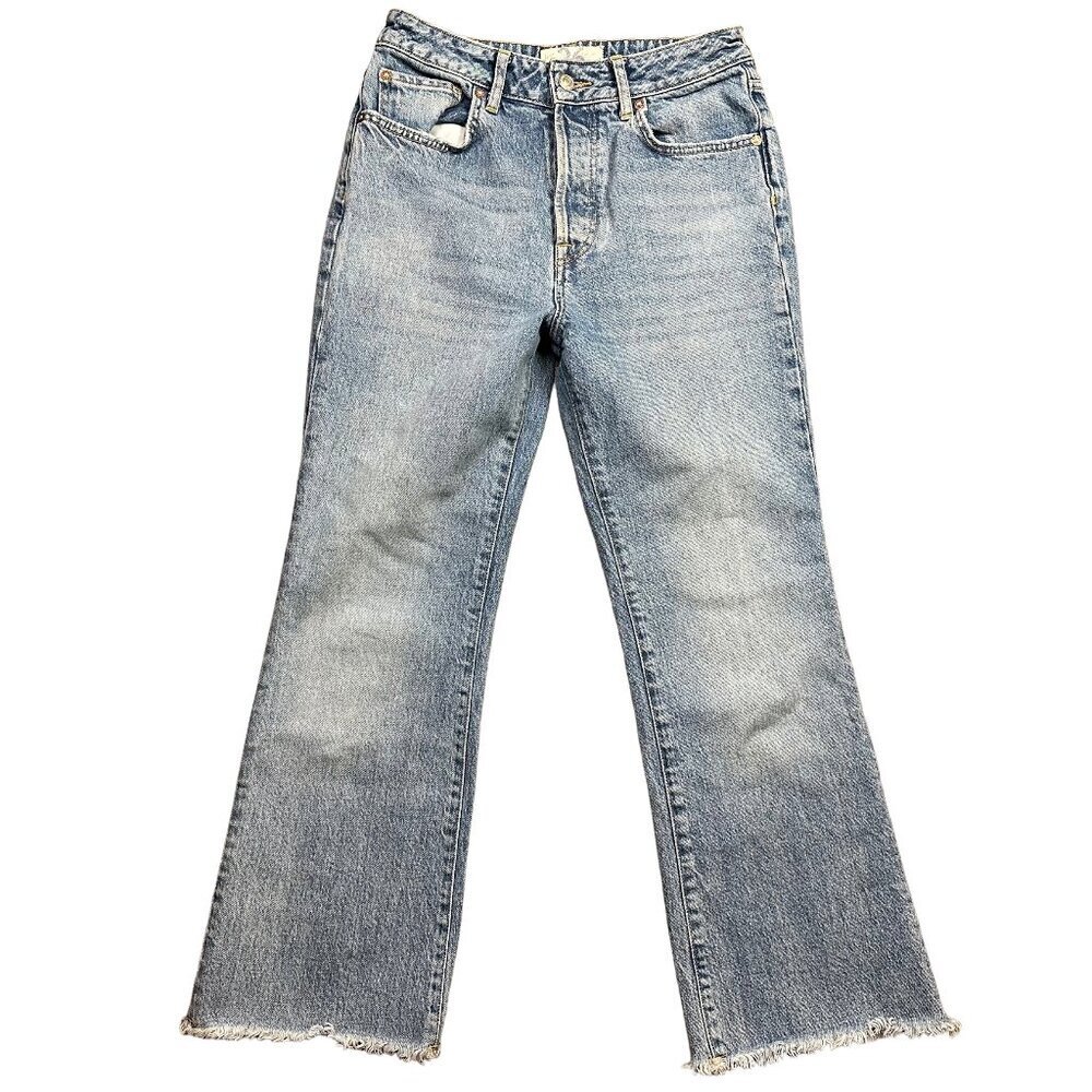 We The Free Blue Raw Hem Boot Cut Cropped Denim Jeans Women's Size 26